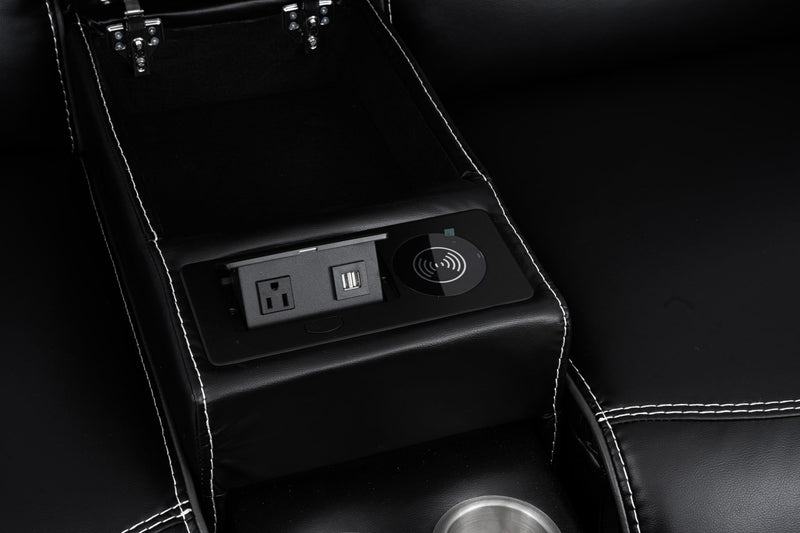 [L367-S] London - Sofa (Black), Air Leather, Black With : Power Headrest, USB, Type C Charger, Zero Gravity Box: 1 of 1 Each - L367-S