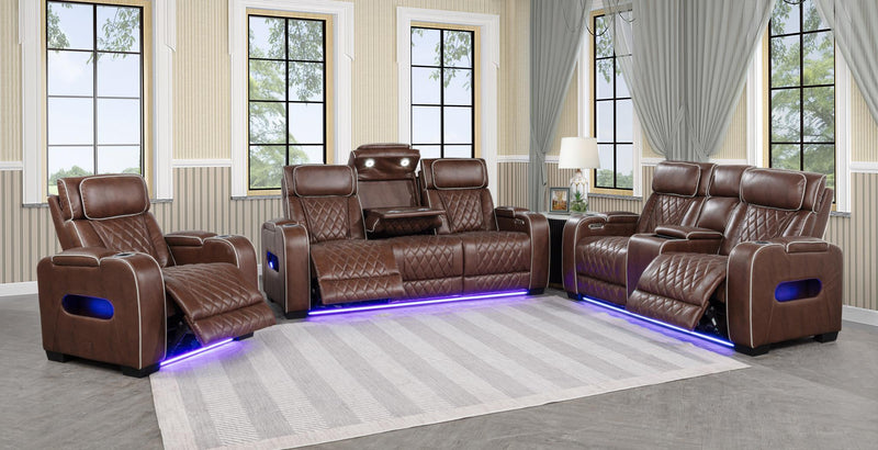 L402 - Polax Brown Power Sofa W/ PWR Headrest - L402-3