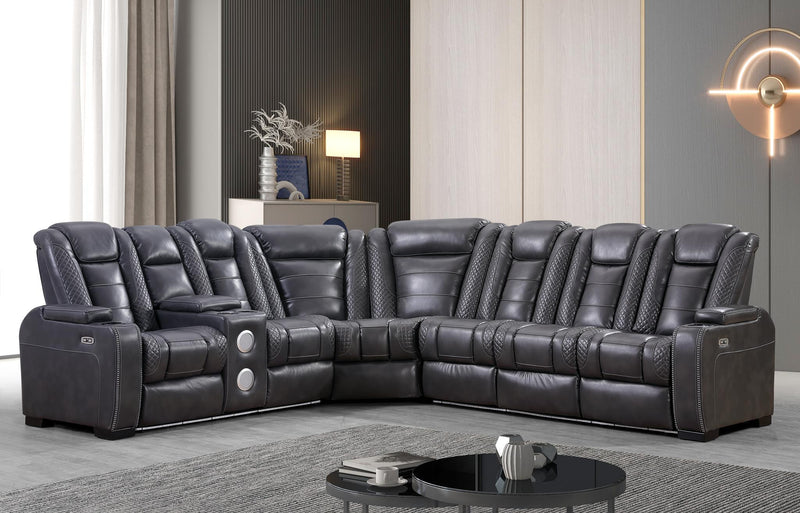 L468 - Zachary Gray 3PC Power Sectional - L468-Gray-3PC Sectional
