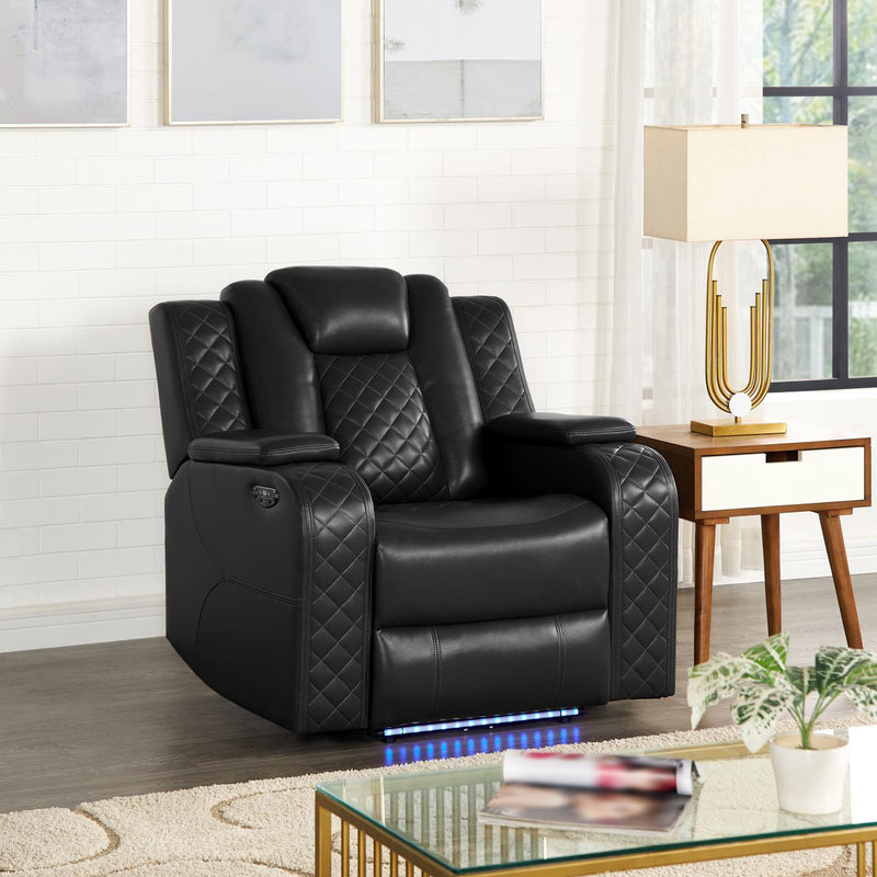 [L670-R] BELLA - Recliner (Black), Gel Leather, Black With : Power Recliner, Power Headrest, Storage Armrest, USB Charger, Built-In LED Light , Zero Gravity Box: 1 of 1 Each - L670-R