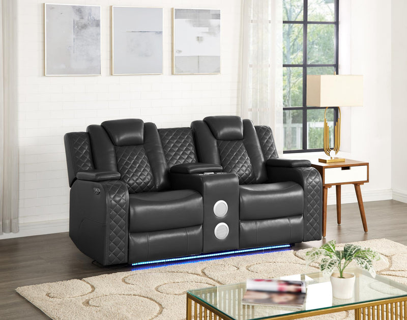[L671-L] BELLA - Loveseat (Gray), Gel Leather, Gray With : Power Recliner, Power Headrest, Bluetooth Speaker, Storage Armrest, Built-In LED Light Box: 1 of 1 Each - L671-L