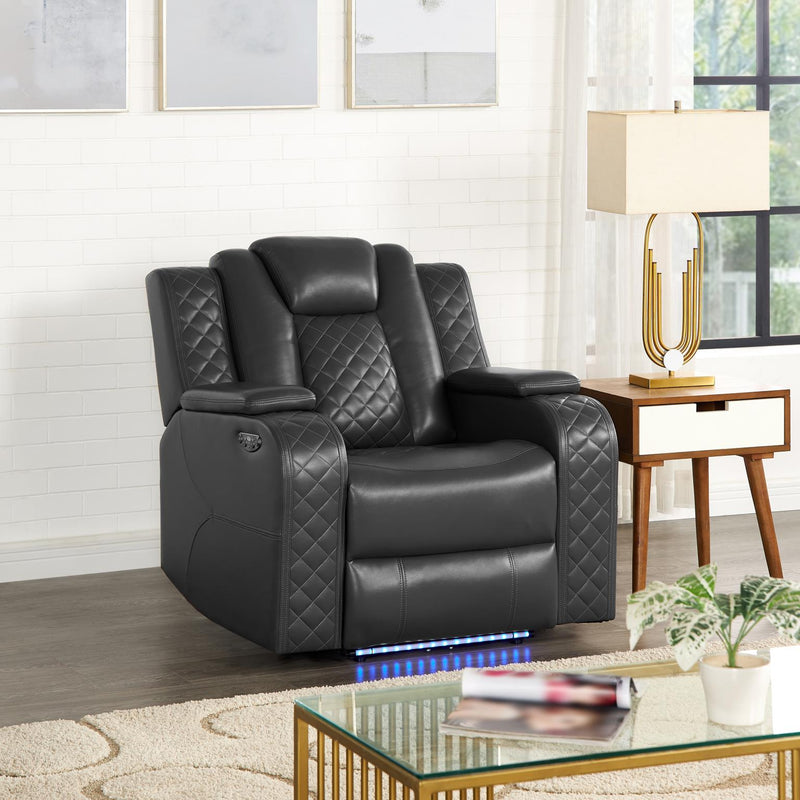 [L671-R] BELLA - Recliner (Gray), Gel Leather, Gray With : Power Recliner, Power Headrest, Storage Armrest, USB Charger, Built-In LED Light Box: 1 of 1 Each - L671-R