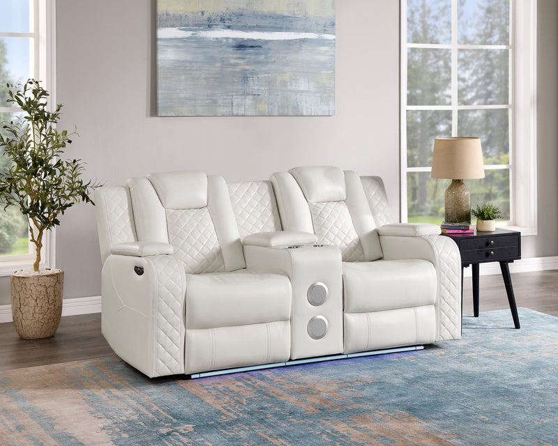 [L672-L] BELLA - Loveseat (White), Gel Leather, White With : Power Recliner, Power Headrest, Bluetooth Speaker, Storage Armrest, Built-In LED Light Box: 1 of 1 Each - L672-L