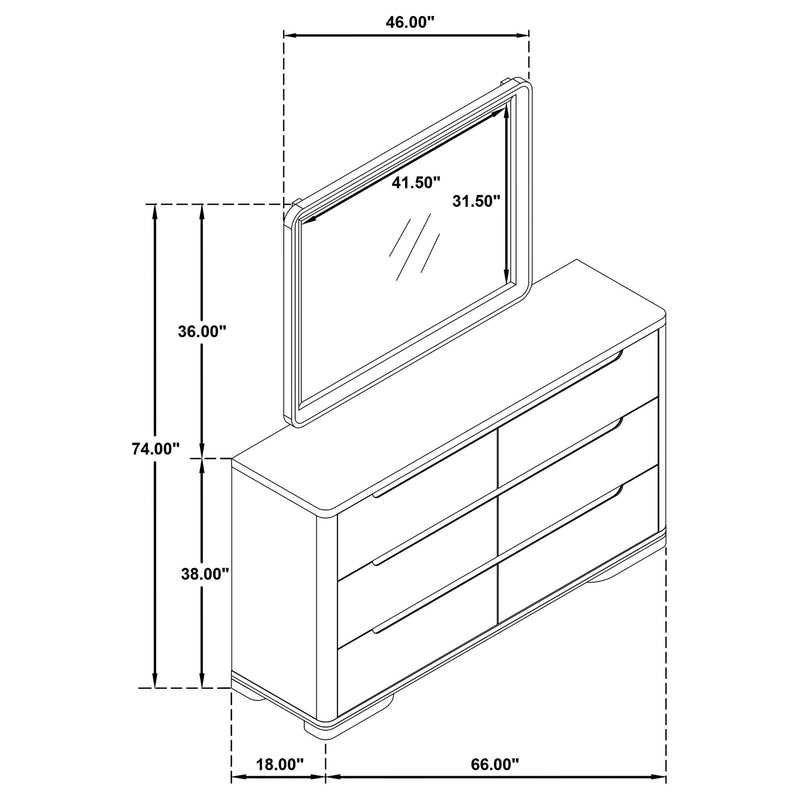 Ladera 6-drawer Bedroom Dresser and Mirror Light Elm - 225083M