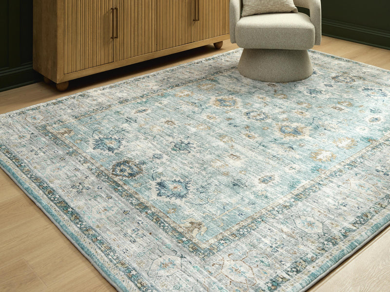 Ladstoney Teal/Beige/Ochre 7'6" X 9'6" Memory Foam Area Rug - R407501