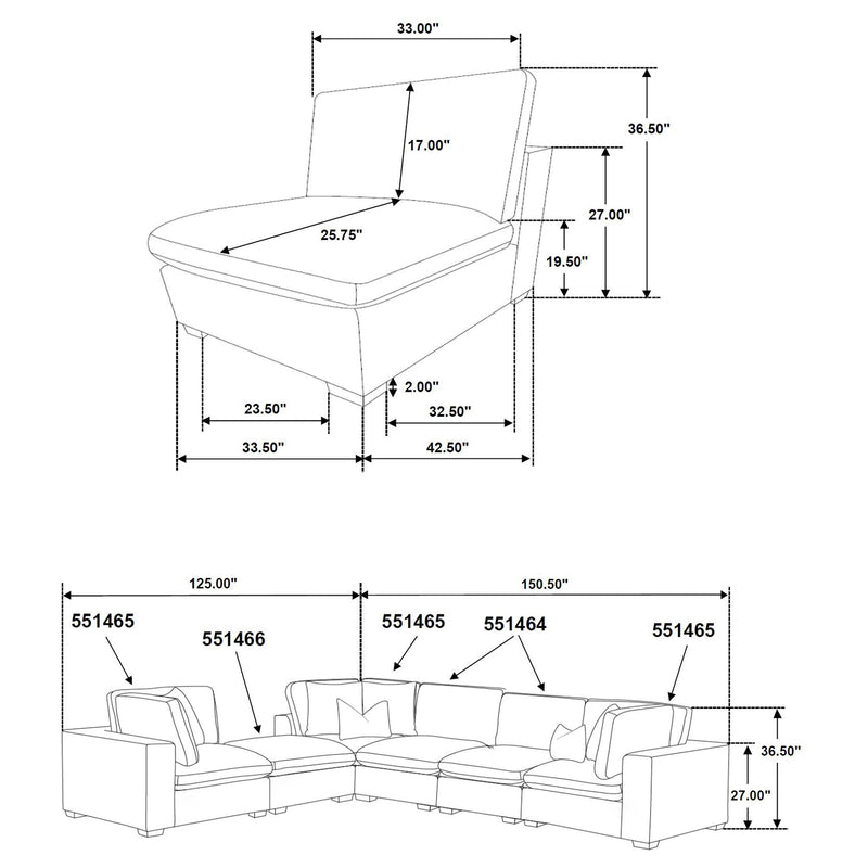 Lakeview 6-piece Upholstered Modular Sectional Chocolate - 551464-SETA