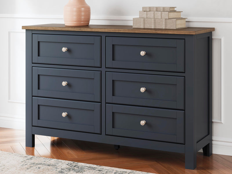 Landocken Brown/Blue Twin Panel Bed, Dresser, Chest and Nightstand - B414B20