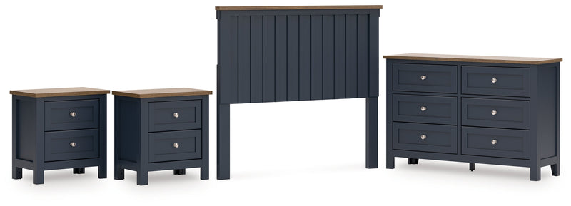 Landocken Full Panel Headboard with Dresser and 2 Nightstands in Brown/Blue from Ashley - Lara Furniture