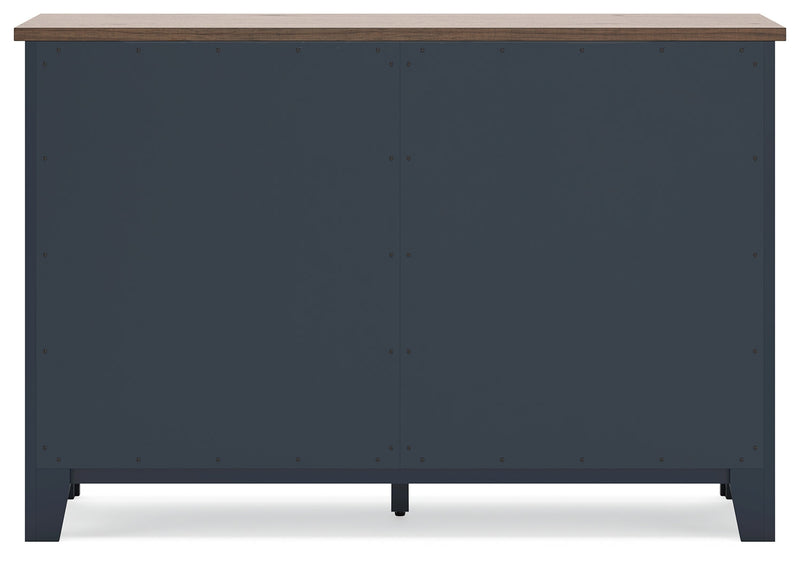 Landocken Full Panel Headboard with Dresser and 2 Nightstands in Brown/Blue from Ashley - Lara Furniture