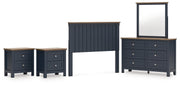 Landocken Full Panel Headboard with Mirrored Dresser and 2 Nightstands in Brown/Blue from Ashley - Lara Furniture
