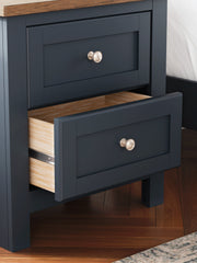Landocken Full Panel Headboard with Mirrored Dresser and 2 Nightstands in Brown/Blue from Ashley - Lara Furniture