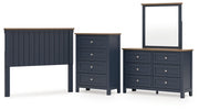 Landocken Full Panel Headboard with Mirrored Dresser and Chest in Brown/Blue from Ashley - Lara Furniture