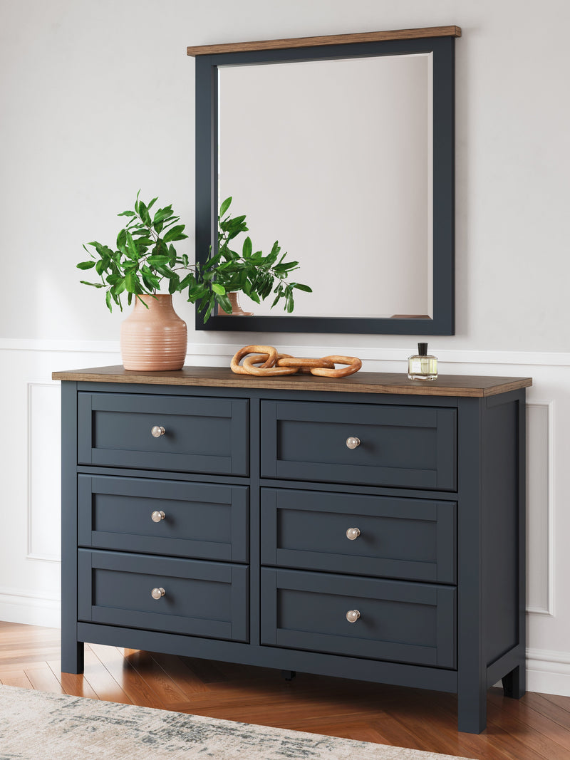 Landocken Full Panel Headboard with Mirrored Dresser and Chest in Brown/Blue from Ashley - Lara Furniture