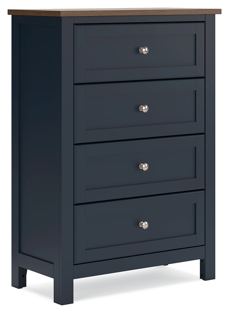 Landocken Full Panel Headboard with Mirrored Dresser, Chest and Nightstand in Brown/Blue from Ashley - Lara Furniture