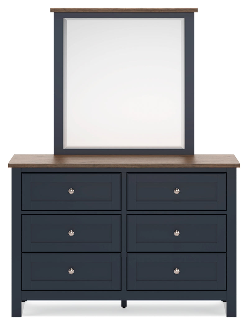 Landocken Full Panel Headboard with Mirrored Dresser in Brown/Blue from Ashley - Lara Furniture