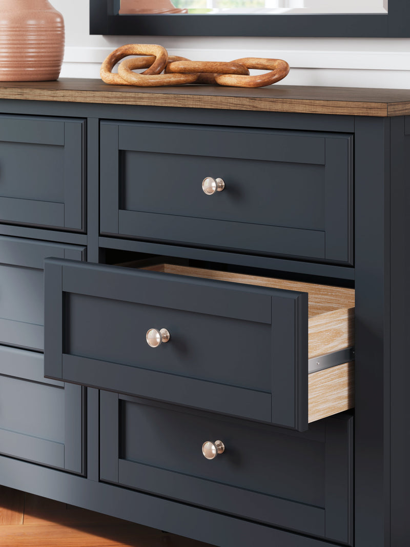Landocken Full Panel Headboard with Mirrored Dresser in Brown/Blue from Ashley - Lara Furniture