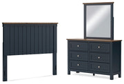 Landocken Full Panel Headboard with Mirrored Dresser in Brown/Blue from Ashley - Lara Furniture