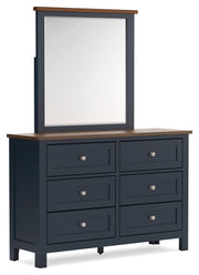 Landocken Full Panel Headboard with Mirrored Dresser in Brown/Blue from Ashley - Lara Furniture