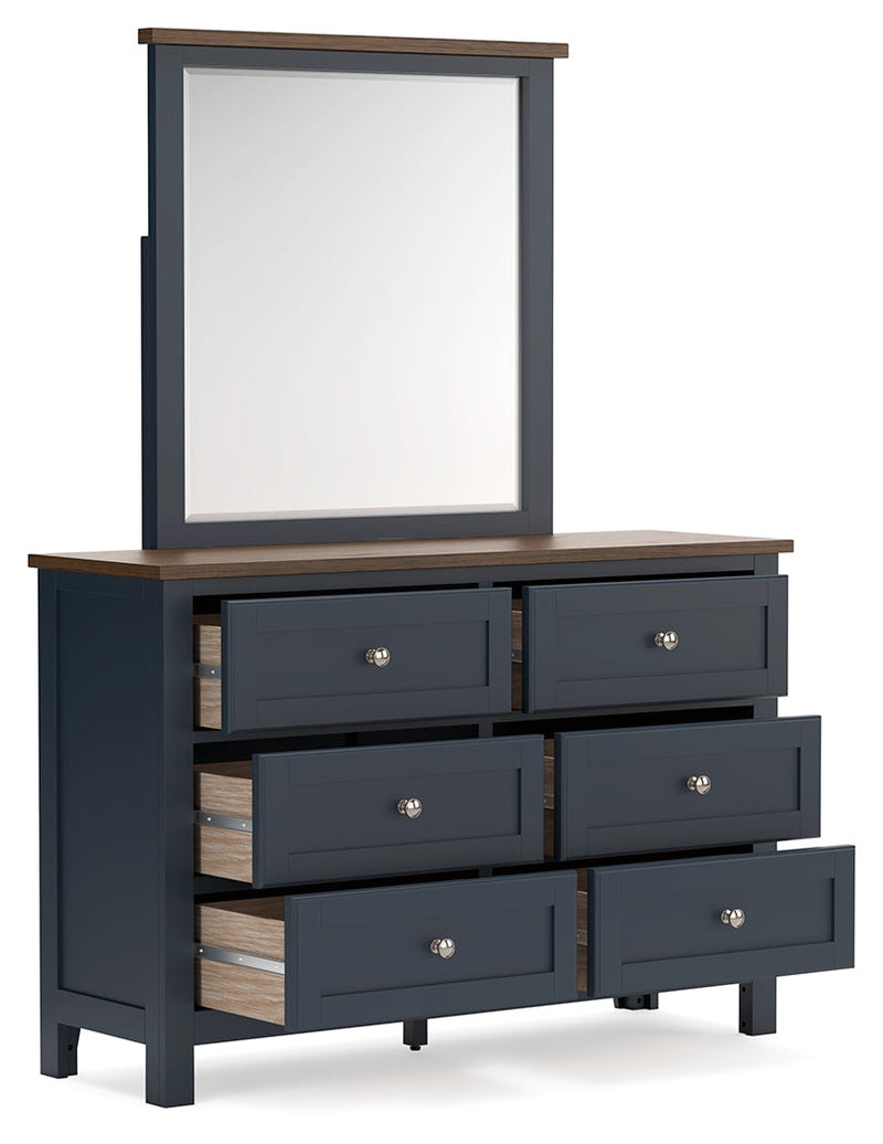 Landocken Full Panel Headboard with Mirrored Dresser in Brown/Blue from Ashley - Lara Furniture