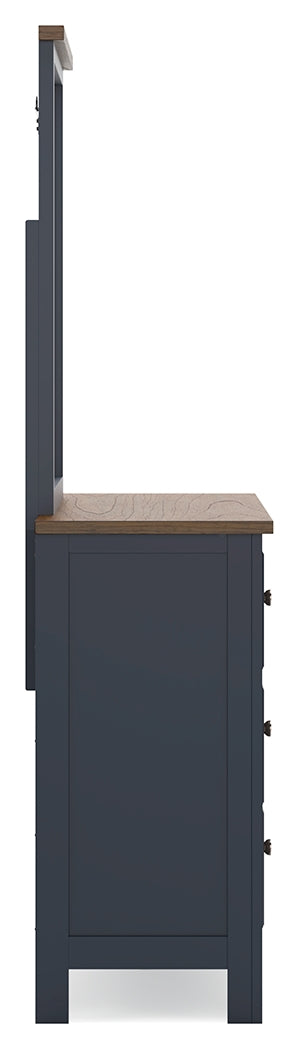 Landocken Full Panel Headboard with Mirrored Dresser in Brown/Blue from Ashley - Lara Furniture