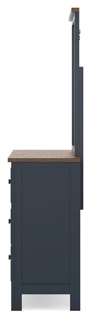 Landocken Full Panel Headboard with Mirrored Dresser in Brown/Blue from Ashley - Lara Furniture