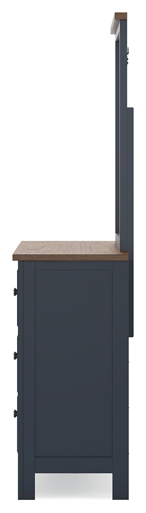 Landocken Full Panel Headboard with Mirrored Dresser in Brown/Blue from Ashley - Lara Furniture