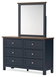 Landocken Full Panel Headboard with Mirrored Dresser in Brown/Blue from Ashley - Lara Furniture