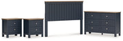 Landocken Queen Panel Headboard with Dresser and 2 Nightstands in Brown/Blue from Ashley - Lara Furniture