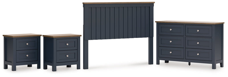 Landocken Queen Panel Headboard with Dresser and 2 Nightstands in Brown/Blue from Ashley - Lara Furniture