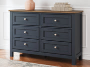 Landocken Queen Panel Headboard with Dresser and 2 Nightstands in Brown/Blue from Ashley - Lara Furniture