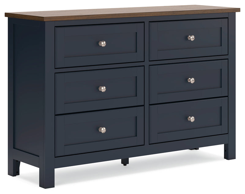Landocken Queen Panel Headboard with Dresser and 2 Nightstands in Brown/Blue from Ashley - Lara Furniture