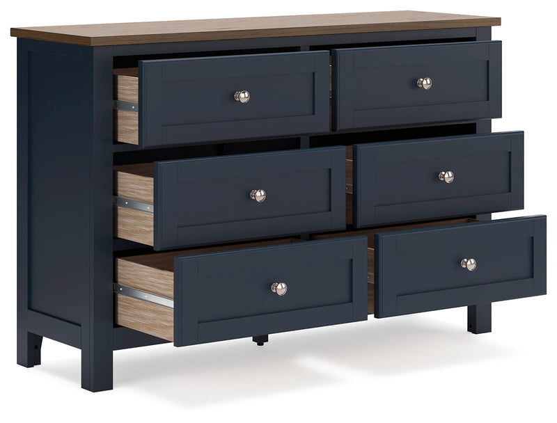 Landocken Queen Panel Headboard with Dresser and 2 Nightstands in Brown/Blue from Ashley - Lara Furniture