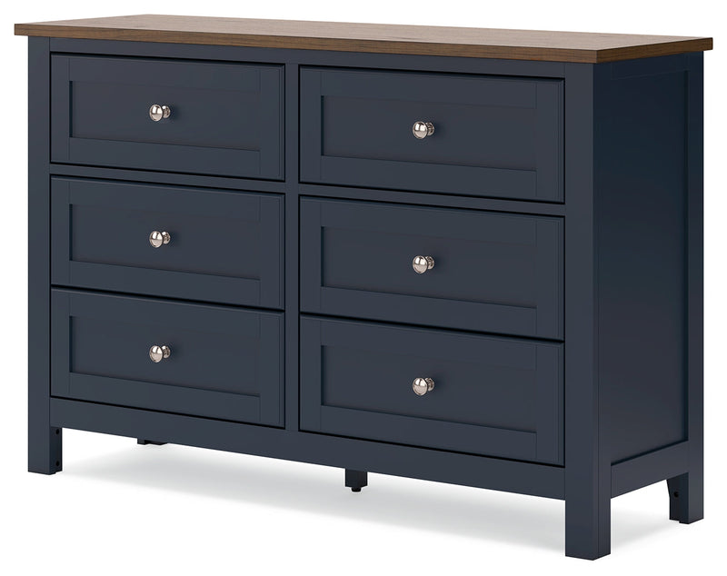 Landocken Queen Panel Headboard with Dresser and 2 Nightstands in Brown/Blue from Ashley - Lara Furniture