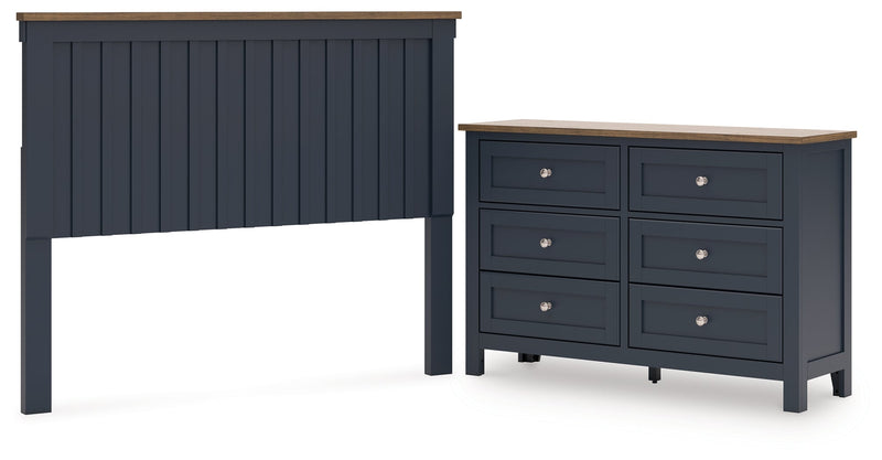 Landocken Queen Panel Headboard with Dresser in Brown/Blue from Ashley - Lara Furniture