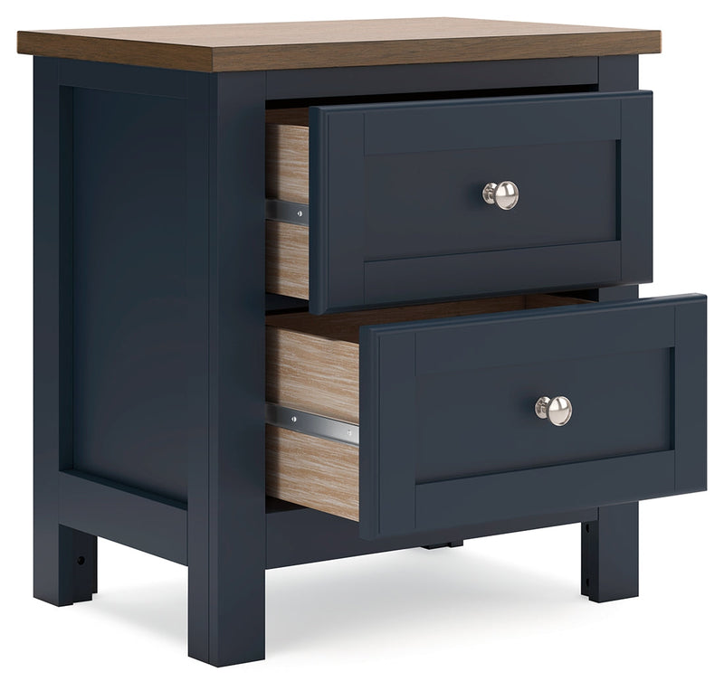 Landocken Queen Panel Headboard with Mirrored Dresser and 2 Nightstands in Brown/Blue from Ashley - Lara Furniture