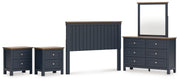 Landocken Queen Panel Headboard with Mirrored Dresser and 2 Nightstands in Brown/Blue from Ashley - Lara Furniture
