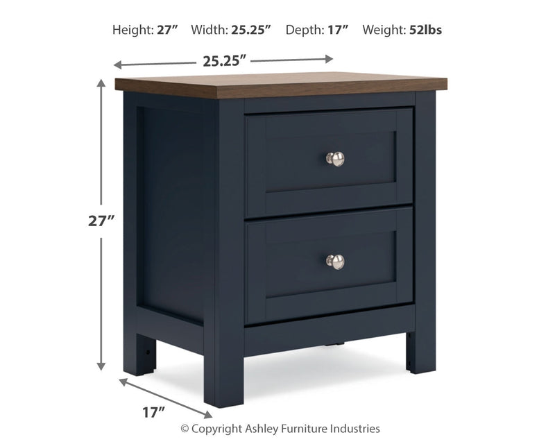 Landocken Queen Panel Headboard with Mirrored Dresser and Nightstand in Brown/Blue from Ashley - Lara Furniture
