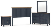 Landocken Queen Panel Headboard with Mirrored Dresser and Nightstand in Brown/Blue from Ashley - Lara Furniture