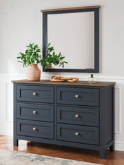 Landocken Queen Panel Headboard with Mirrored Dresser and Nightstand in Brown/Blue from Ashley - Lara Furniture