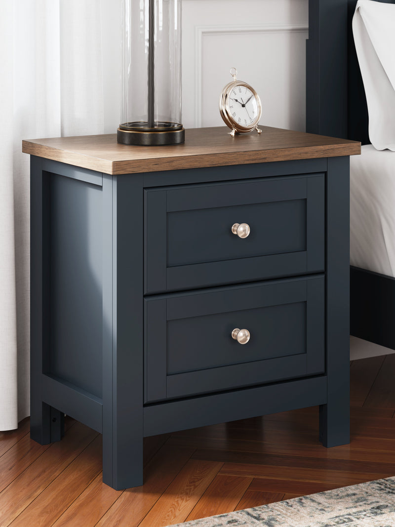 Landocken Queen Panel Headboard with Mirrored Dresser and Nightstand in Brown/Blue from Ashley - Lara Furniture
