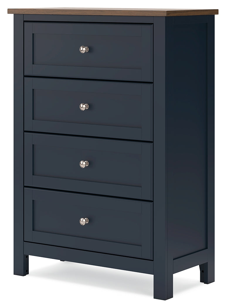 Landocken Queen Panel Headboard with Mirrored Dresser, Chest and Nightstand in Brown/Blue from Ashley - Lara Furniture