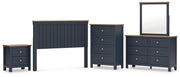 Landocken Queen Panel Headboard with Mirrored Dresser, Chest and Nightstand in Brown/Blue from Ashley - Lara Furniture
