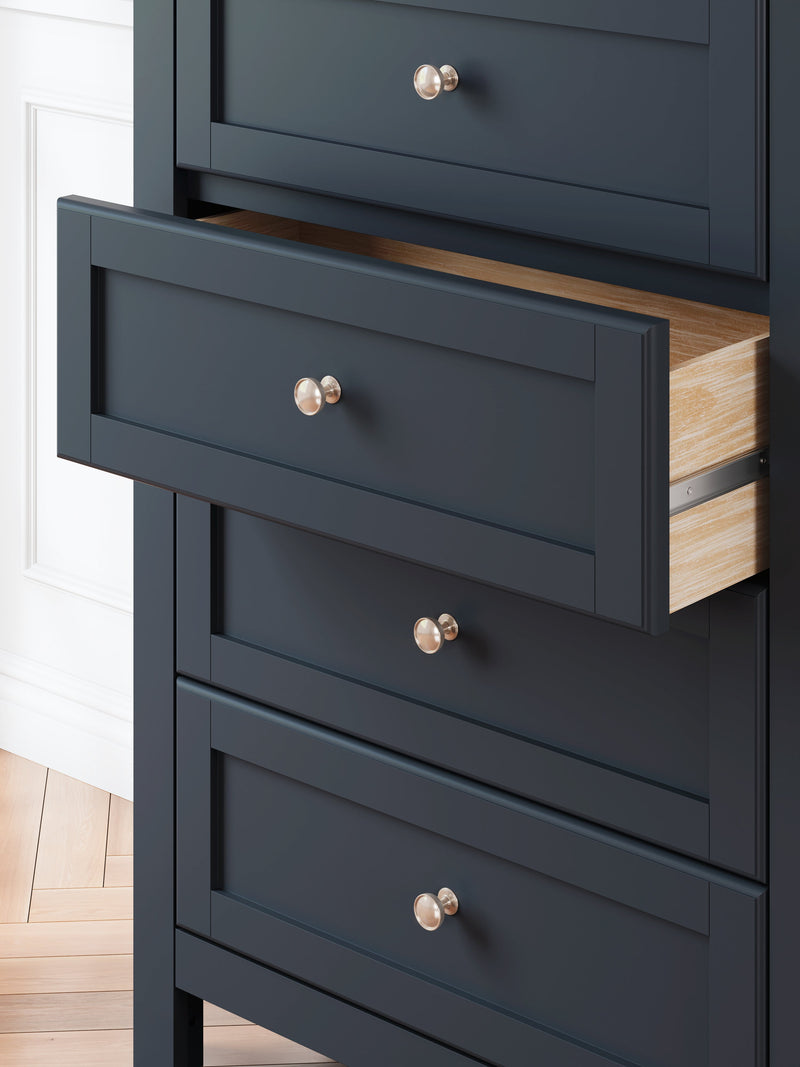 Landocken Queen Panel Headboard with Mirrored Dresser, Chest and Nightstand in Brown/Blue from Ashley - Lara Furniture