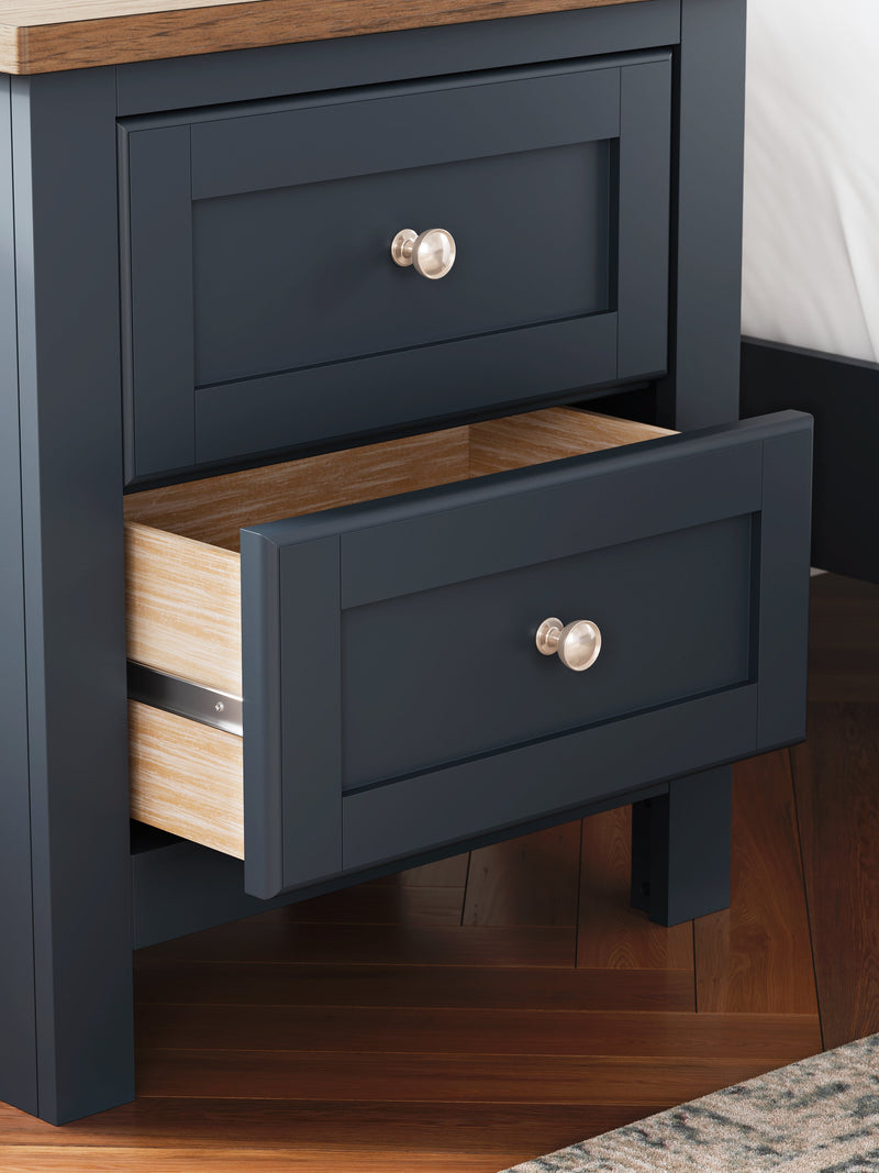 Landocken Queen Panel Headboard with Mirrored Dresser, Chest and Nightstand in Brown/Blue from Ashley - Lara Furniture
