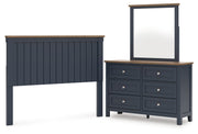 Landocken Queen Panel Headboard with Mirrored Dresser in Brown/Blue from Ashley - Lara Furniture