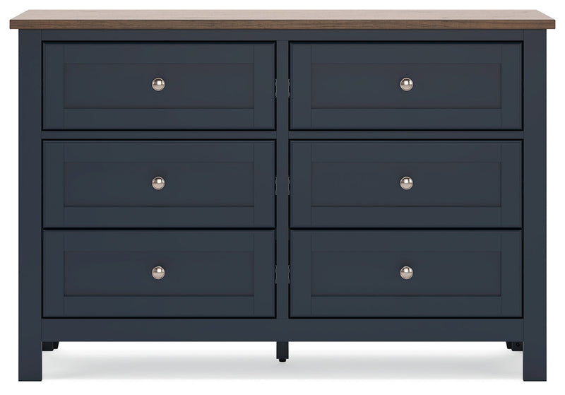 Landocken Twin Panel Headboard with Dresser and 2 Nightstands in Brown/Blue from Ashley - Lara Furniture