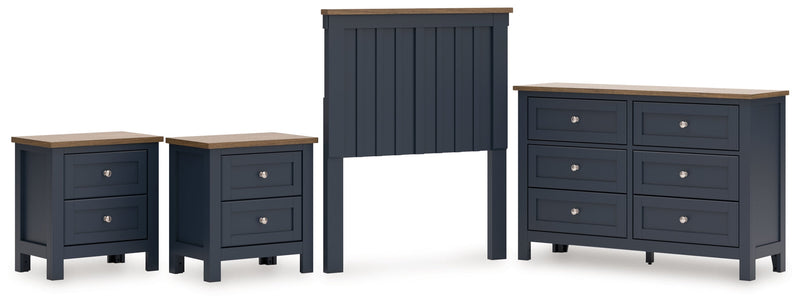 Landocken Twin Panel Headboard with Dresser and 2 Nightstands in Brown/Blue from Ashley - Lara Furniture