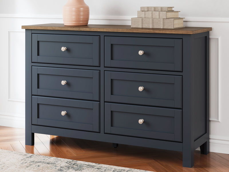Landocken Twin Panel Headboard with Dresser and 2 Nightstands in Brown/Blue from Ashley - Lara Furniture