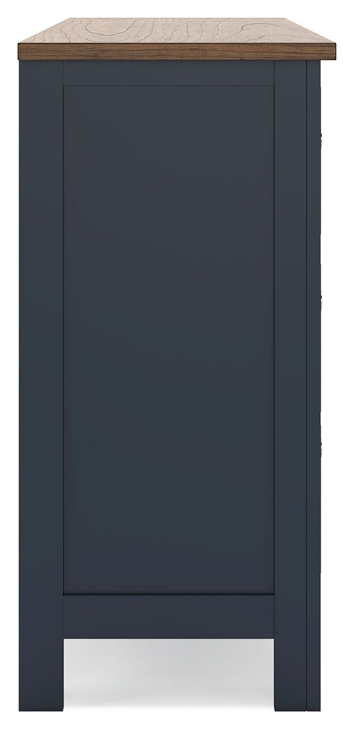 Landocken Twin Panel Headboard with Dresser and 2 Nightstands in Brown/Blue from Ashley - Lara Furniture