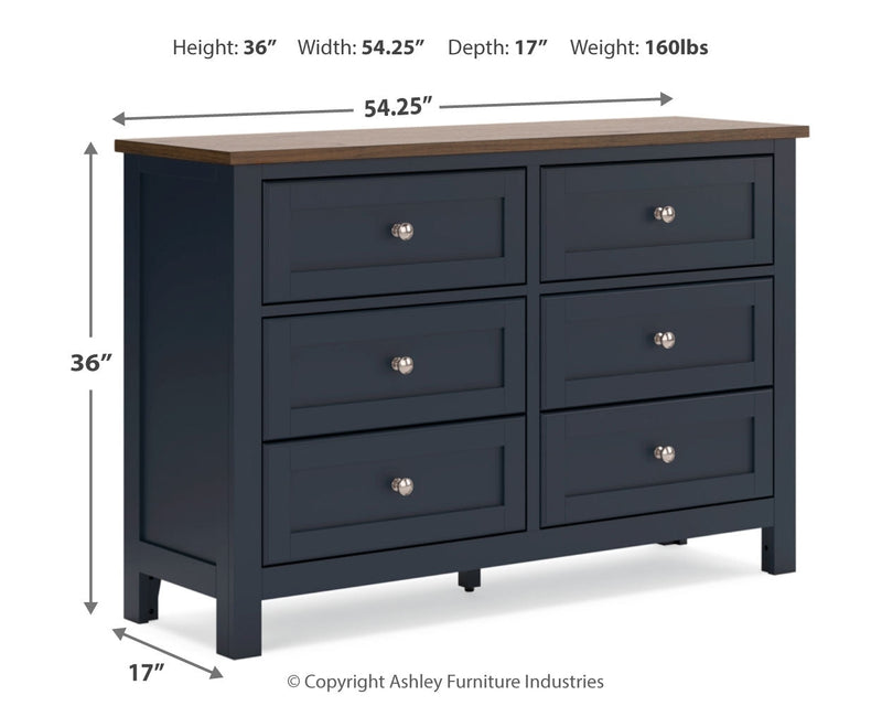 Landocken Twin Panel Headboard with Dresser in Brown/Blue from Ashley - Lara Furniture